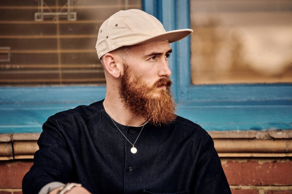 Natural Seeded Chambray cap worn by Chris