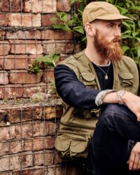 Chris wearing a reworking of the iconic B-1 Flight Cap