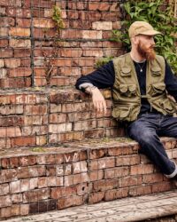 Chris wearing a reworking of the iconic B-1 Flight Cap