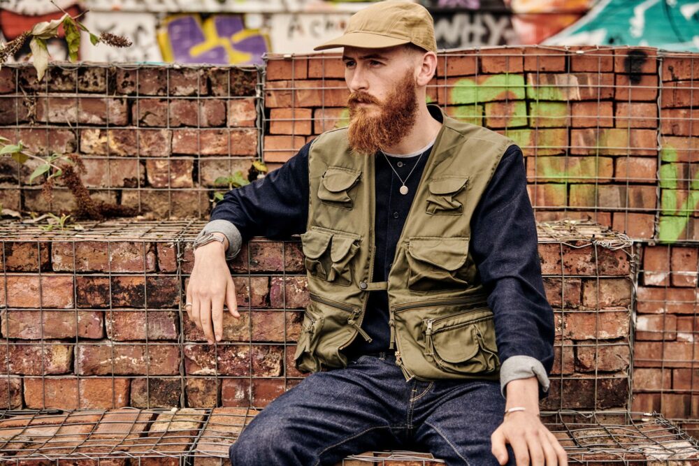 Chris wearing a reworking of the iconic B-1 Flight Cap