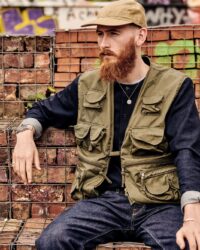 Chris wearing a reworking of the iconic B-1 Flight Cap