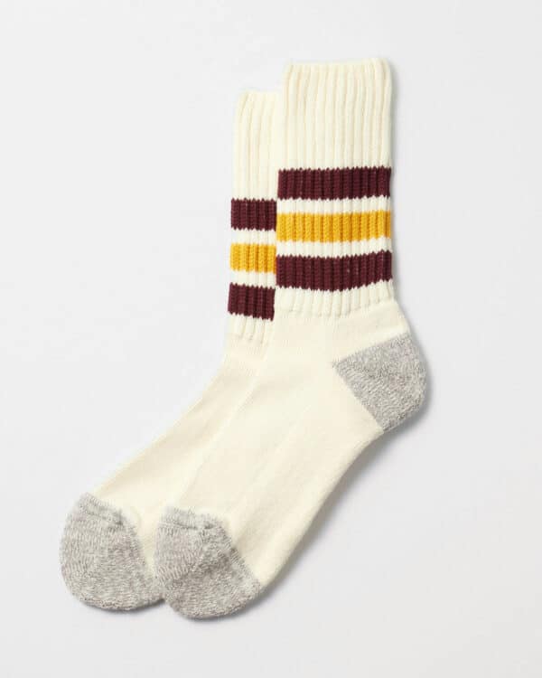 RoToTo Coarse Ribbed Oldschool Socks - Bordeaux/Yellow