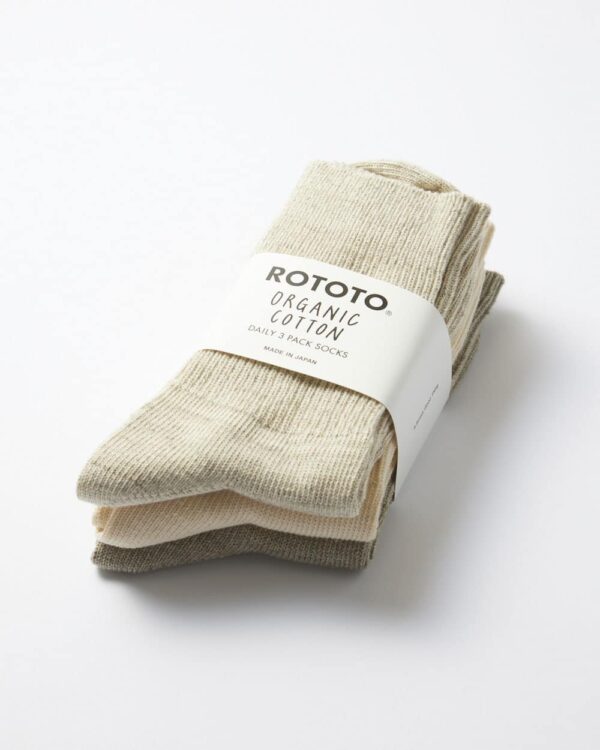 RoToTo Organic Daily 3 Pack Socks - Ecru/Grey