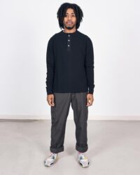 Loop & Weft Fine Aran Honeycomb Henley Neck Thermal - Royal Black