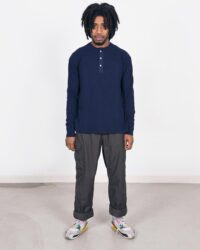 Loop & Weft Fine Aran Honeycomb Henley Neck Thermal in Dark Navy