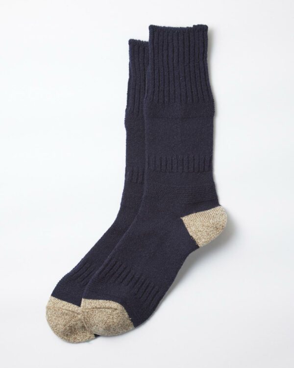 RoToTo Guernsey Pattern Crew Socks - Navy/Brown
