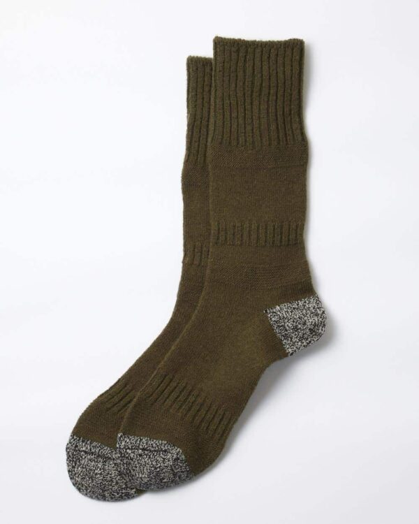 RoToTo Guernsey Pattern Crew Socks - Olive Drab/Black