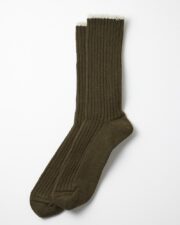 RoToTo Recycled Washi Pile Ribbed Crew Socks - Dark Olive