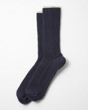RoToTo Recycled Washi Pile Ribbed Crew Socks - Navy