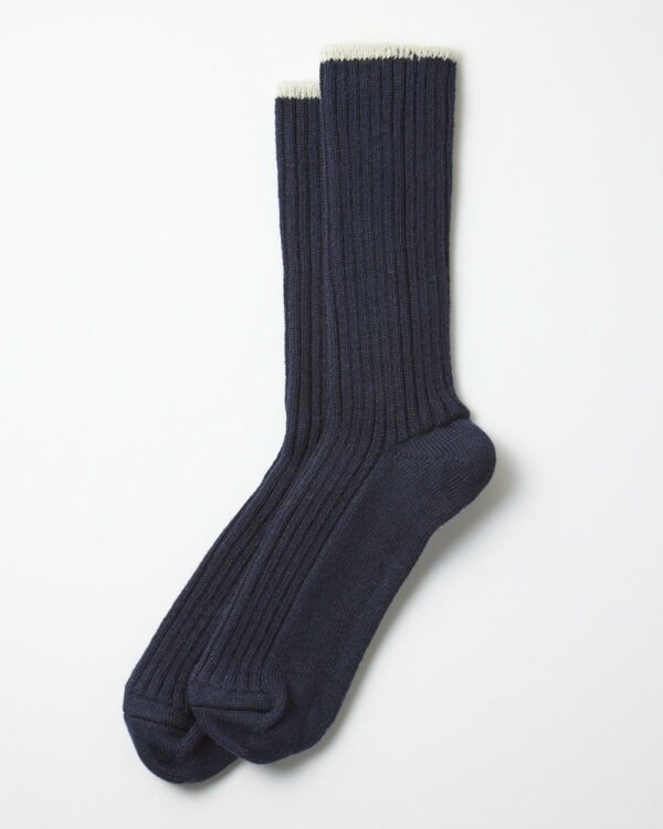RoToTo Recycled Washi Pile Ribbed Crew Socks - Navy