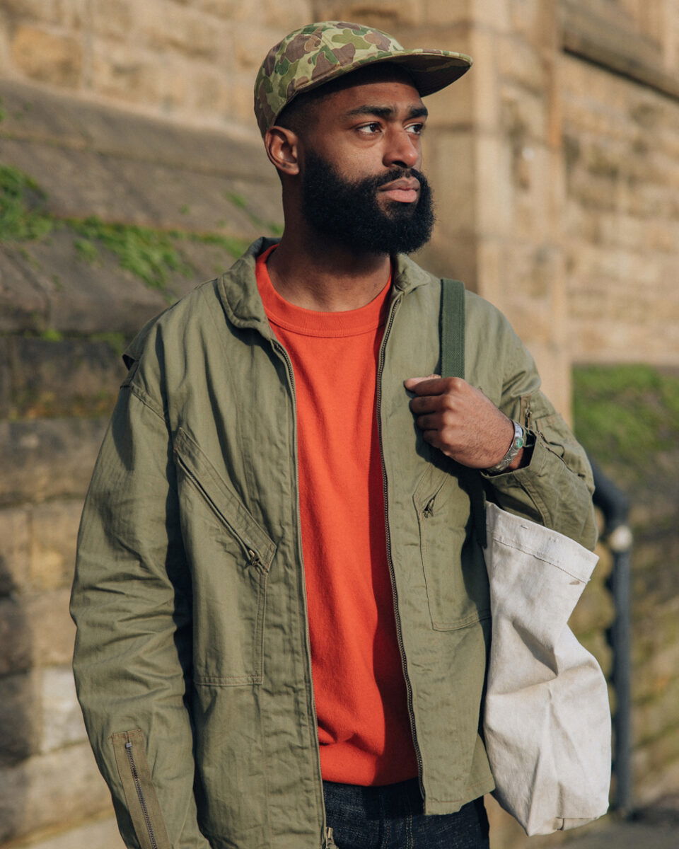 Atoll Flyers Jacket by Papa Nui worn with the Hell Cat Cap, also by Papa Nui