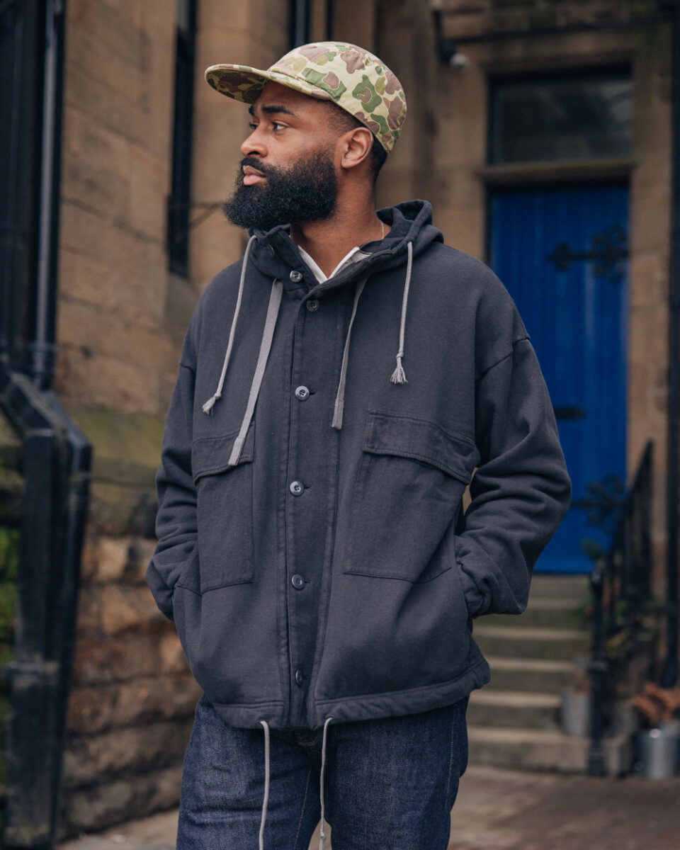 The Gypsy & Sons Himilaya Sweat Parka worn with the Papa Nui Hell Cat Cap