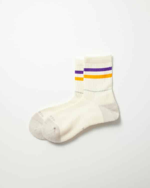 RoToTo Allrounder 2 Stripe Merino Crew Sock - Purple/Yellow