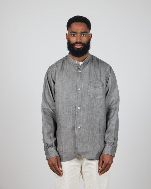 Seuvas Linen Band Collar Shirt - Black