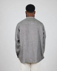 Seuvas Linen Band Collar Shirt - Black
