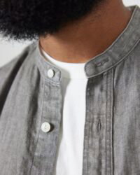Seuvas Linen Band Collar Shirt - Black