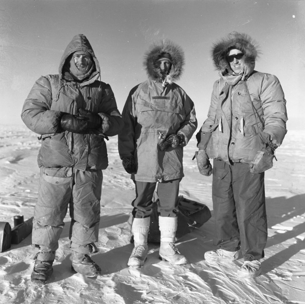 Sir Edmund Hillary and others wearing an Orange Ventile NZARP Parka