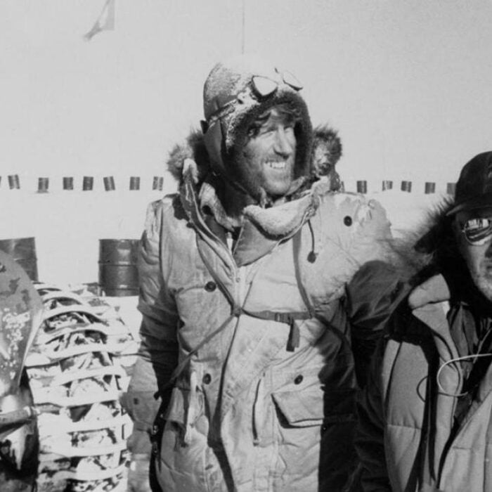 Edmund Hilary wearing a Ventile jacket during a British Trans-Antarctic expedition, 1950s