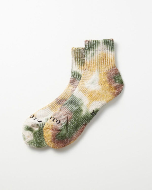 RoToTo Hemp/Organic Cotton Pile Ankle Sock "Tie Dye" - Green/Gold/Brown
