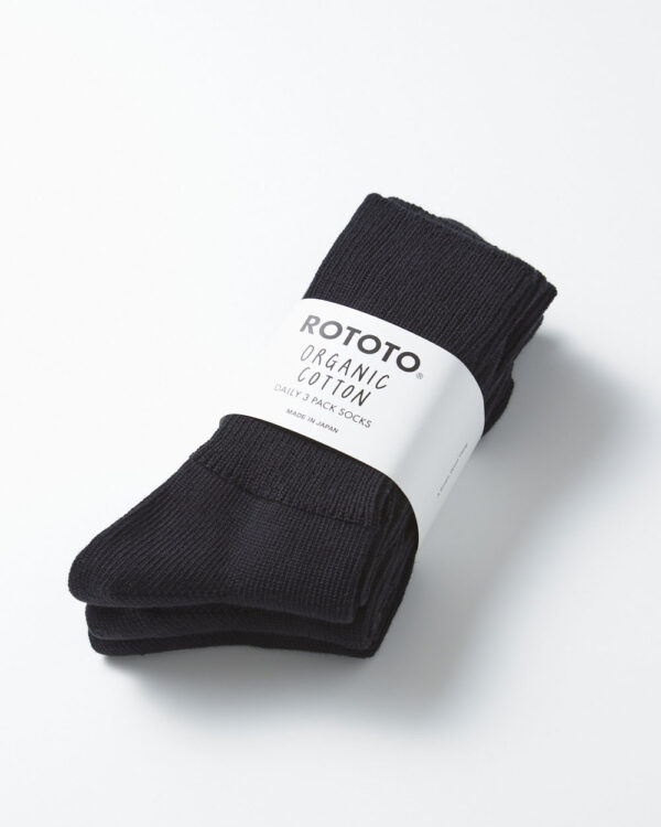 RoToTo Organic Daily 3 Pack Socks - Black