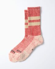 RoToTo Pile Stripe Marl Socks - Red/Beige