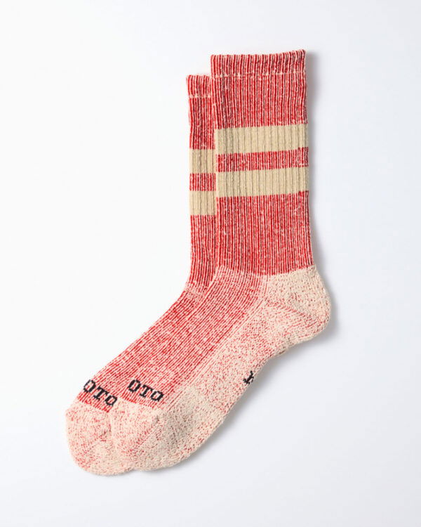 RoToTo Pile Stripe Marl Socks - Red/Beige