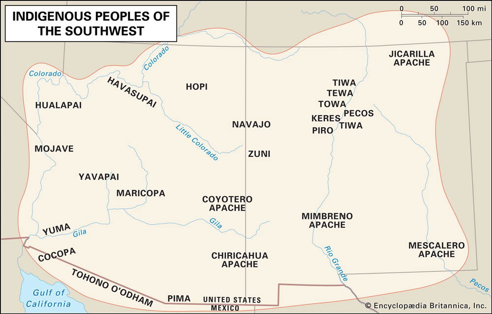 Map of Native America tribes of the South West