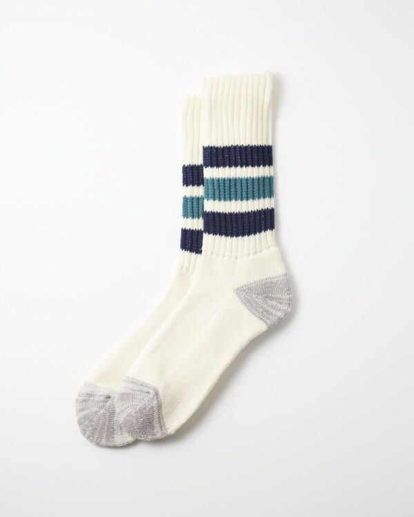 RoToTo Coarse Ribbed Old School Socks - Navy Blue/NW Green