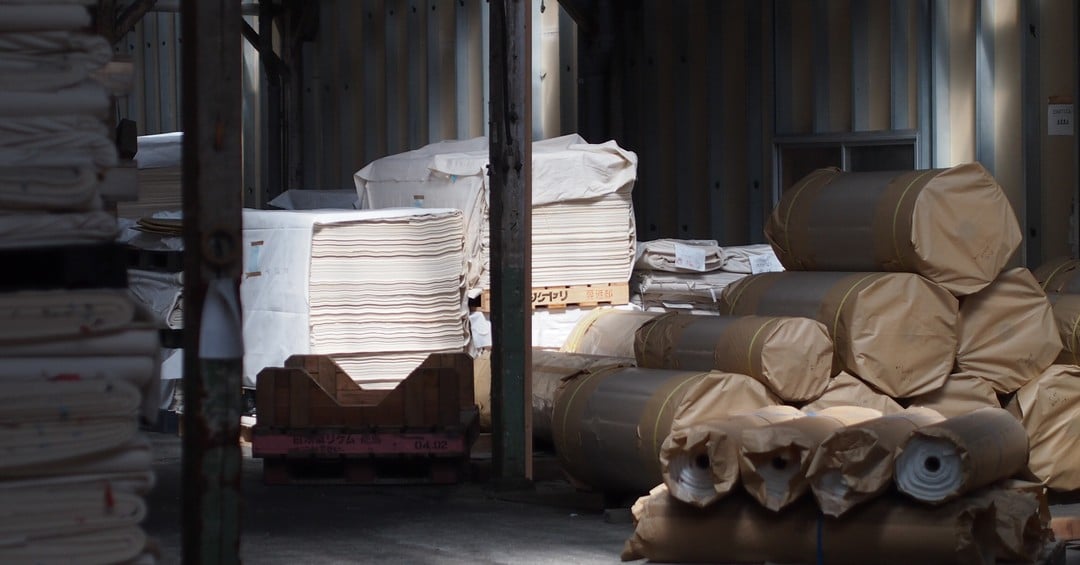 Stacks of canvas inside the Takeyari factory in Kurashiki
